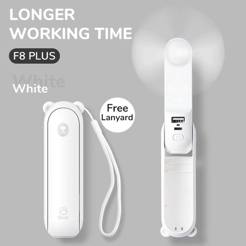 Portable and USB Rechargeable Handheld Pocket Size Mini Fan with Power Bank Flashlight Feature