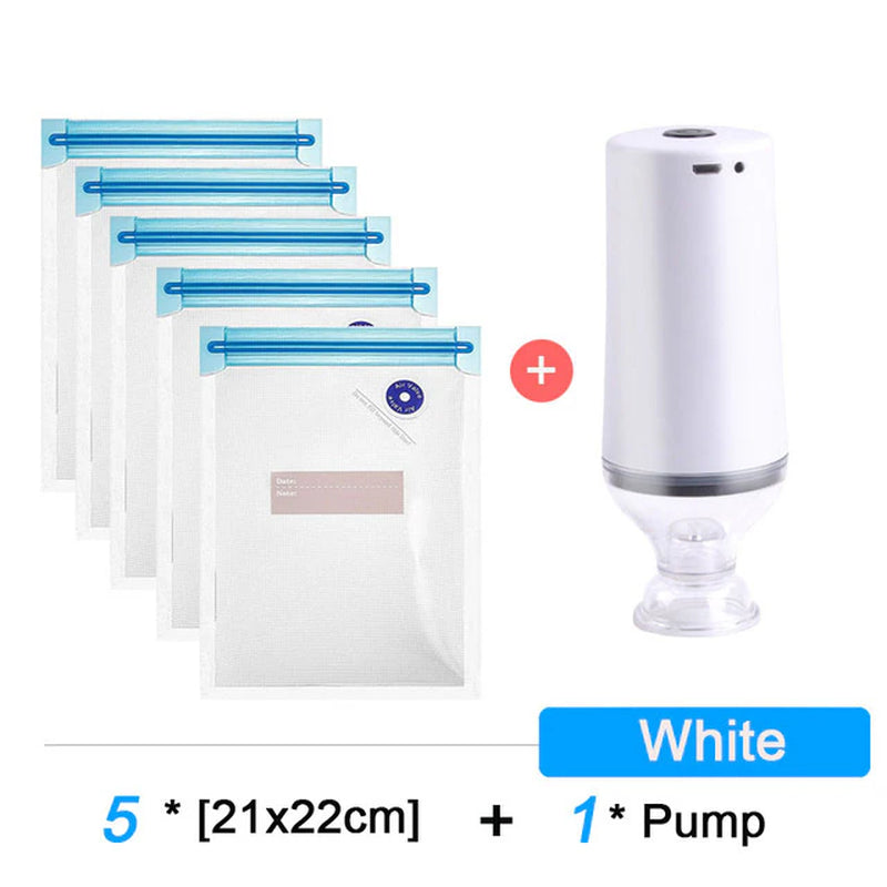 Ultimate Reusable Vacuum Food Storage Set: With Electric Handheld Vacuum Sealer Pump and Sous Vide Bags
