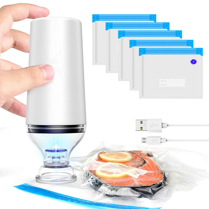 Ultimate Reusable Vacuum Food Storage Set: With Electric Handheld Vacuum Sealer Pump and Sous Vide Bags