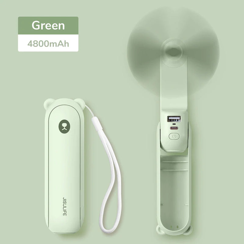 Portable and USB Rechargeable Handheld Pocket Size Mini Fan with Power Bank Flashlight Feature