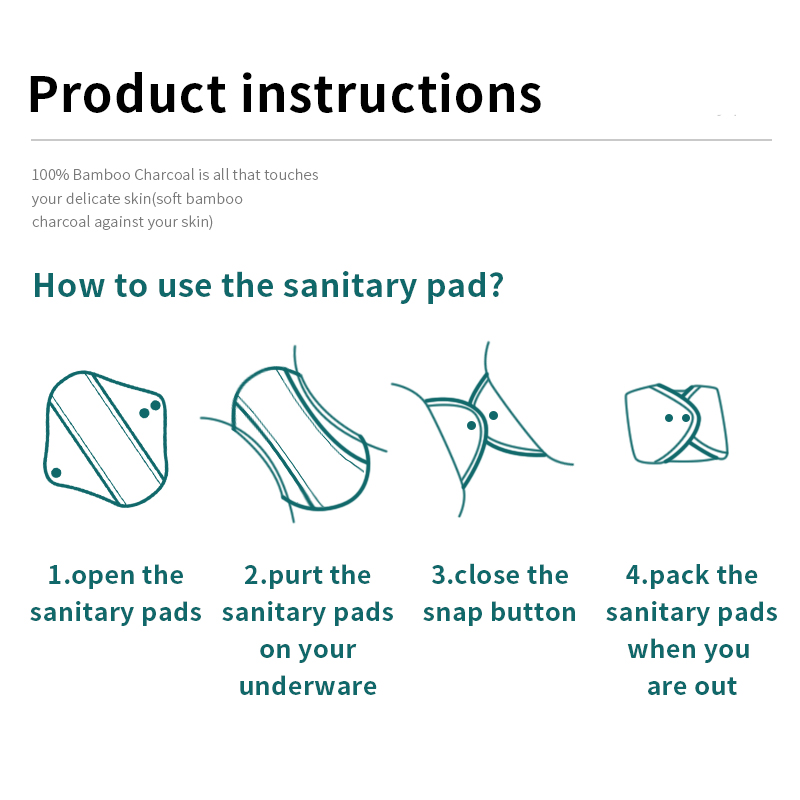 NatureFlow 10Pcs- Eco-Friendly Reusable Bamboo Charcoal Sanitary Pads with Super Absorption