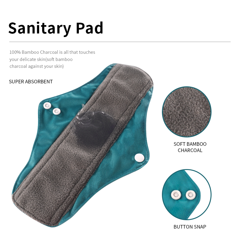 NatureFlow 10Pcs- Eco-Friendly Reusable Bamboo Charcoal Sanitary Pads with Super Absorption