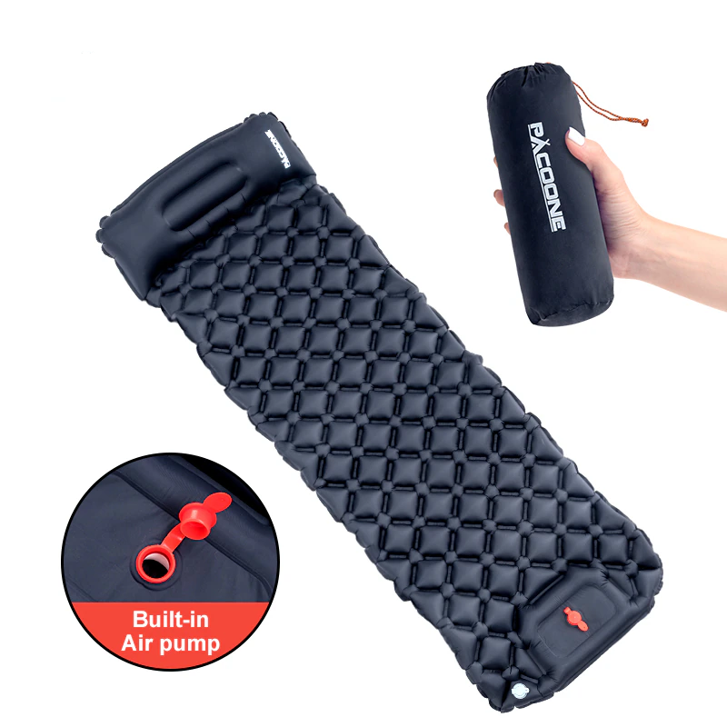 Essetial Outdoor Camping Sleeping Pad - Ultralight Inflatable Mattress with Built-in Inflator Pump and Pillow