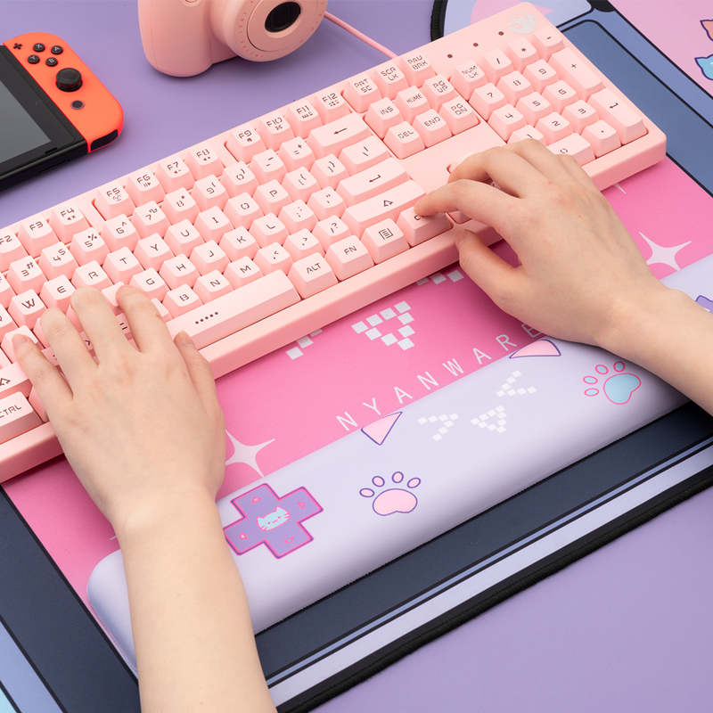 Cute Cat Ear Big Mouse Pad - Pink/Purple Cartoon Gaming Accessories for Computer Keyboard and Desk