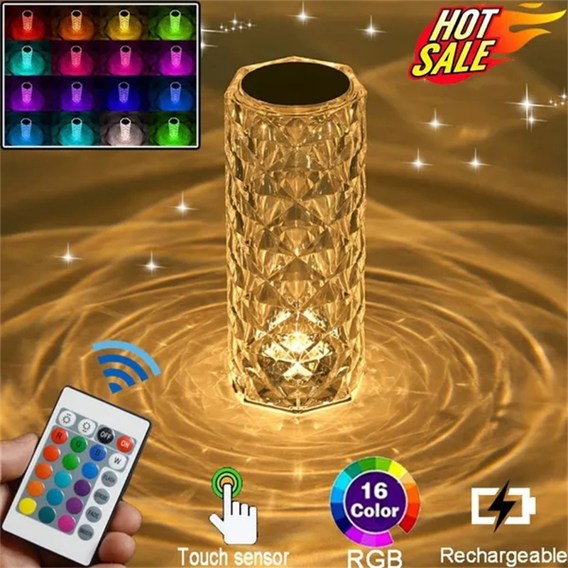 Enchanting LED Crystal Table Lamp - Illuminate Your Space with a Vibrant Array of 3/16 Colours