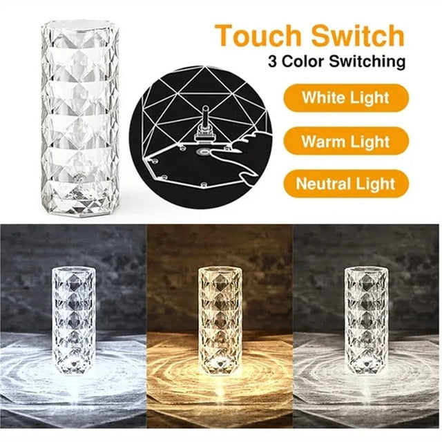 Enchanting LED Crystal Table Lamp - Illuminate Your Space with a Vibrant Array of 3/16 Colours
