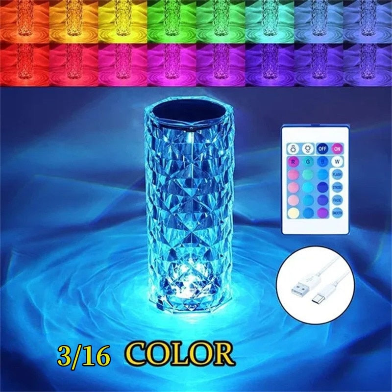 Enchanting LED Crystal Table Lamp - Illuminate Your Space with a Vibrant Array of 3/16 Colours