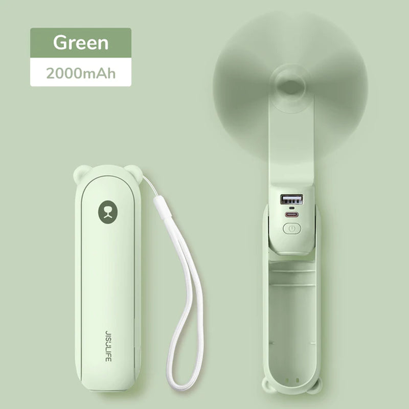 Portable and USB Rechargeable Handheld Pocket Size Mini Fan with Power Bank Flashlight Feature