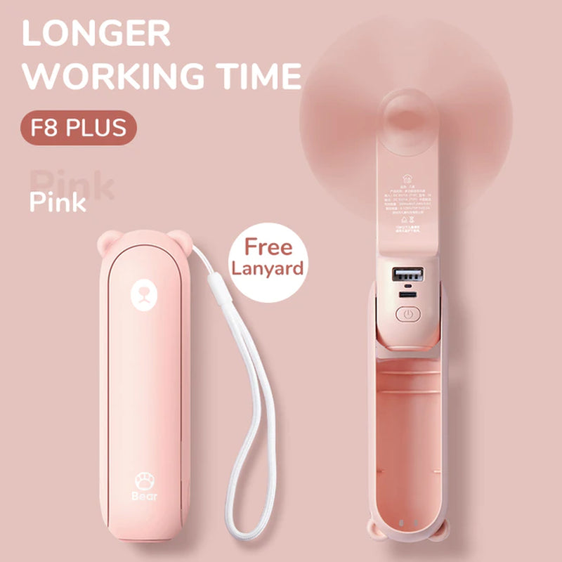 Portable and USB Rechargeable Handheld Pocket Size Mini Fan with Power Bank Flashlight Feature
