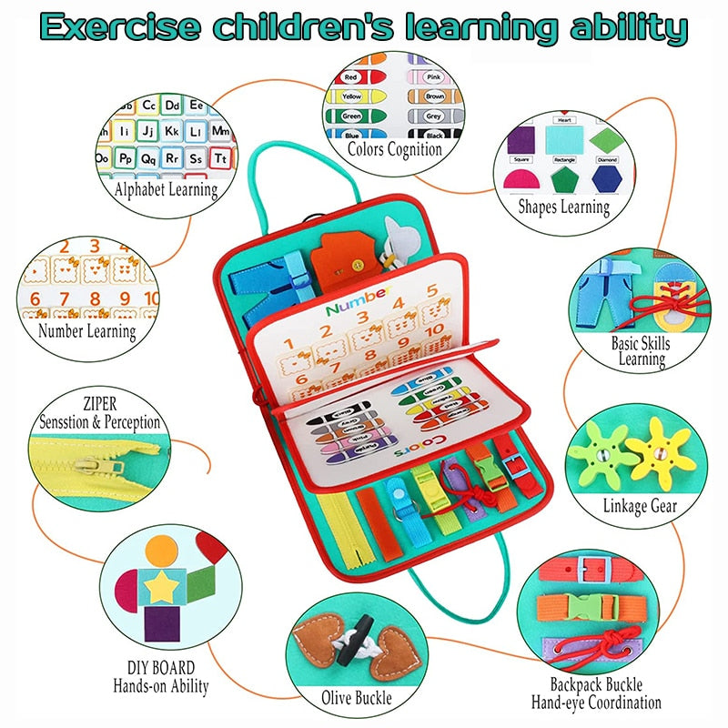 Carry Case Sensory Board & Preschool Learning Educational Travel Activities
