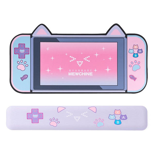 Cute Cat Ear Big Mouse Pad - Pink/Purple Cartoon Gaming Accessories for Computer Keyboard and Desk