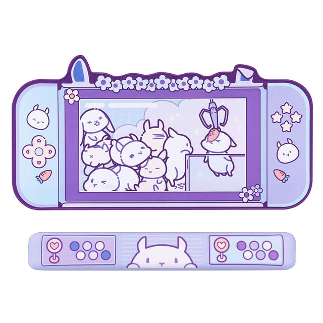 Cute Cat Ear Big Mouse Pad - Pink/Purple Cartoon Gaming Accessories for Computer Keyboard and Desk