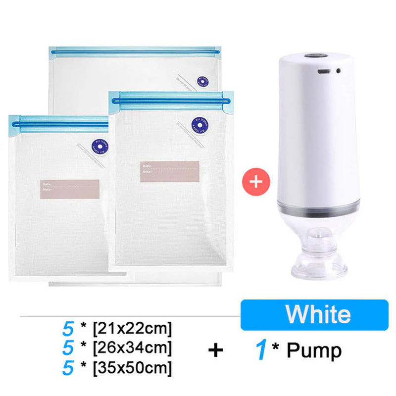 Ultimate Reusable Vacuum Food Storage Set: With Electric Handheld Vacuum Sealer Pump and Sous Vide Bags