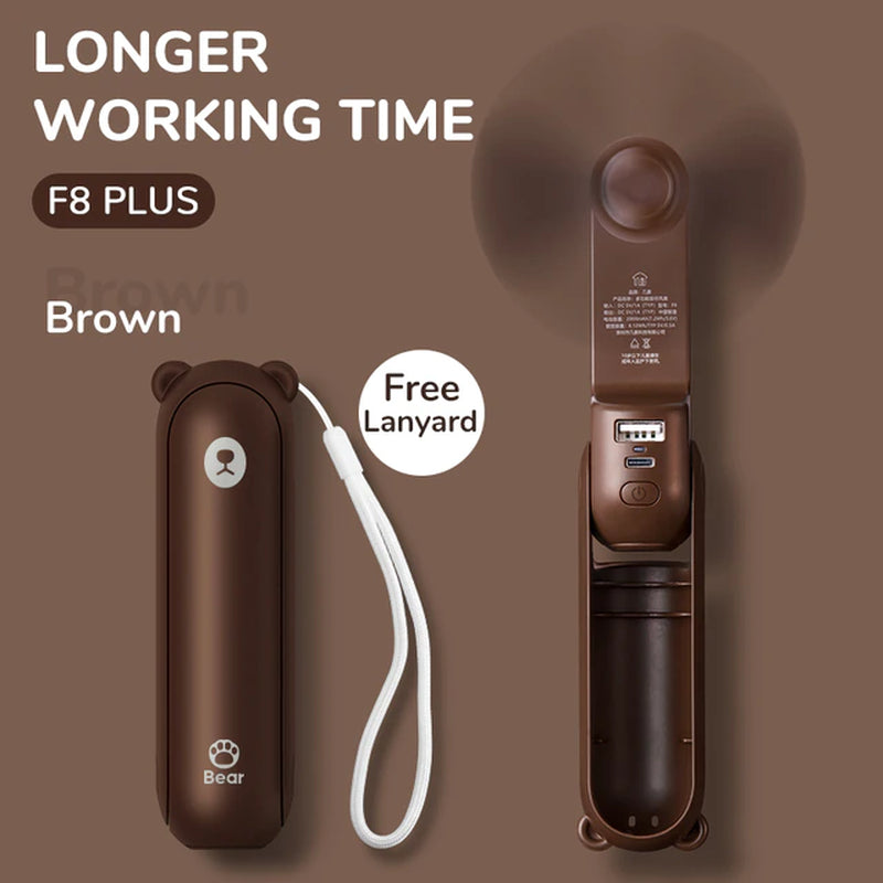 Portable and USB Rechargeable Handheld Pocket Size Mini Fan with Power Bank Flashlight Feature