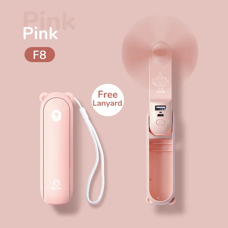 Portable and USB Rechargeable Handheld Pocket Size Mini Fan with Power Bank Flashlight Feature