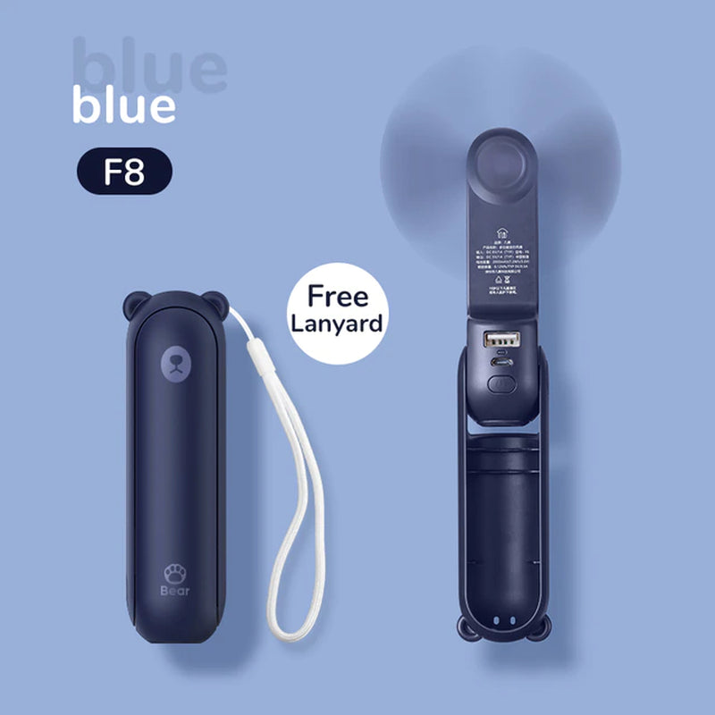 Portable and USB Rechargeable Handheld Pocket Size Mini Fan with Power Bank Flashlight Feature