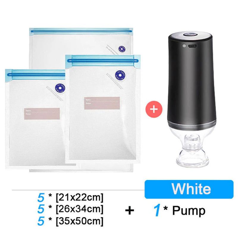 Ultimate Reusable Vacuum Food Storage Set: With Electric Handheld Vacuum Sealer Pump and Sous Vide Bags